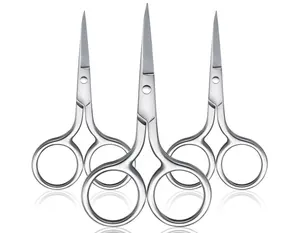 3 pairs in one set nose hair scissor facial hair scissor Stainless Steel straight tip scissor for eyebrows nose beard