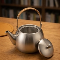 Tetera de Acero Inoxidable Apta para Inducción con Asa de Ratán, Tetera de Estilo Zen de Lujo con Infusor para Hervir Agua