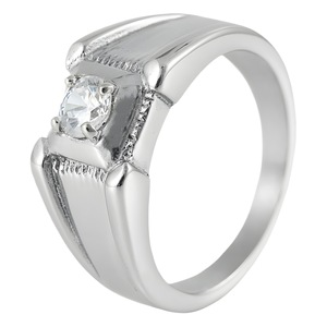 yunnique Men's Geometric <b>Titanium</b> Steel <b>Ring</b> Silver White Stone Claw Setting Wedding Jewelry - Product Image 5