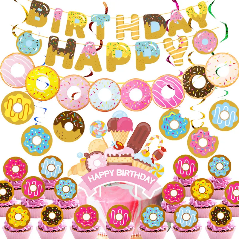 Hot Sell Kids Birthday Party Set Feliz Aniversário Decoração Tema Balões Donut Party Supplies