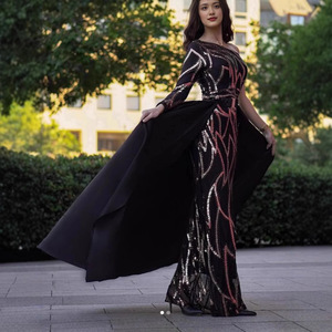 Elegant <b>Sequined</b> Asymmetric Long Evening Gown Strapless Natural Waist Hot Stamping Fashion Dress - Product Image 1