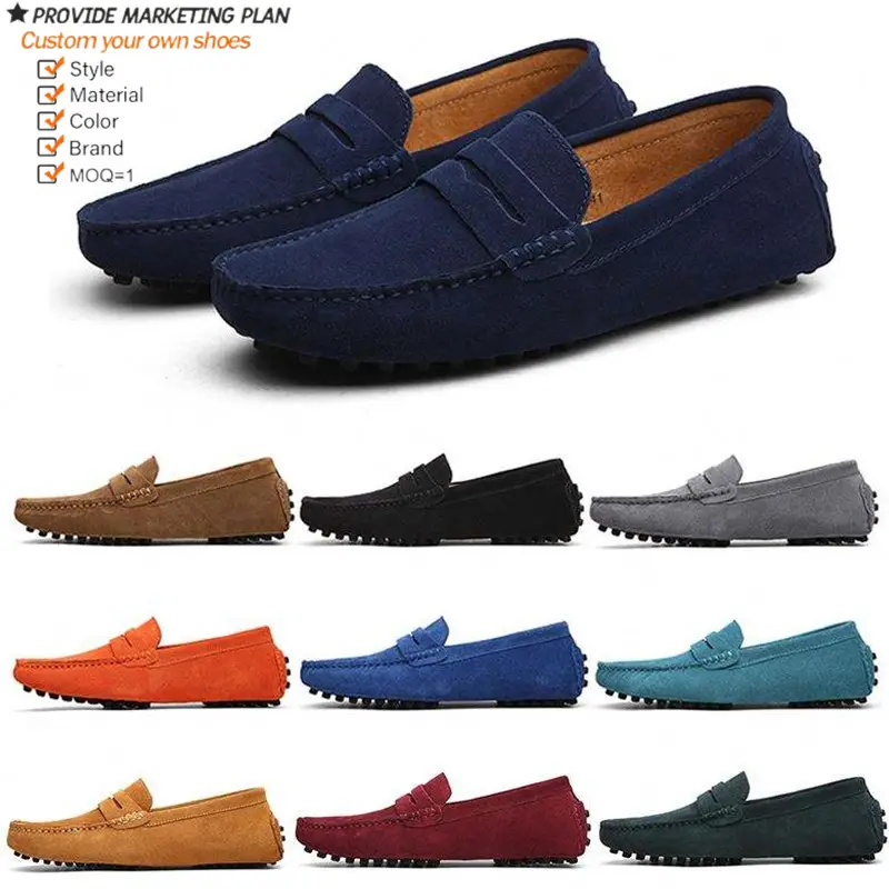 Handmade Genuine Leather Loafers Flat Shoes Moccasin Casual Loafers Lazy Driving Boat Peas Men's Dress Shoes Custom Men Shoes