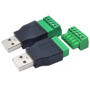 USB2.0 laki-laki ke PCB 5PIN hijau sekrup Terminal cepat Link adaptor konverter konektor tanpa solder