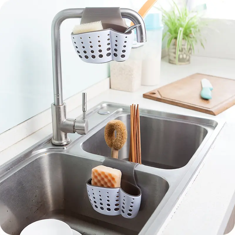 ที่วางของอ่างล้างจานในครัวแบบสองด้าน,ชั้นวางฟองน้ำแบบเจาะรูสำหรับแขวนอุปกรณ์ทำความสะอาดร่างกาย1ชิ้น