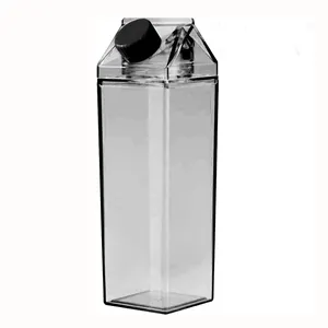 Bouteilles de lait carrées transparentes de 17oz 33oz bouteille d'eau en carton de lait de café en plastique portable avec design et autocollant personnalisé
