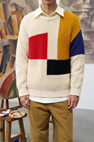 Pull en maille à col rond pour homme, motif logo avant ODM artistique, coupe décontractée, doux et chaud, idéal pour l'hiver
