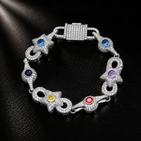 Bracelet tendance pour homme en laiton avec zircon coloré irrégulier, motif étoile et infini, style hip-hop, accessoires de chaîne de main