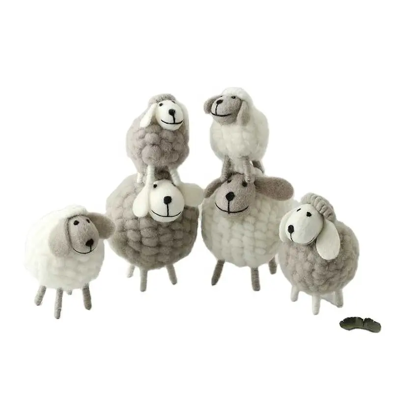 Handmade Wool Felt Filled Sheep Ornaments Creative Ins Bedroom Desktop Home Decor Furnishings Statue Miniature Crafts Pendant