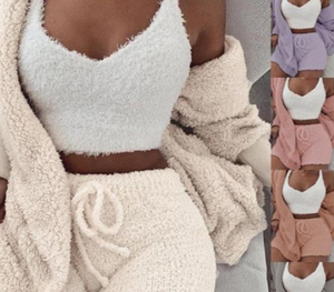 Set <span class=keywords><strong>Pigiama</strong></span> da <span class=keywords><strong>Donna</strong></span> in Velluto Corallo Primavera Autunno Inverno Set Tre Pezzi <span class=keywords><strong>Pigiama</strong></span> Top Pantaloncini Cappotto Taglia S-3XL R1245-1 - Product Image 6