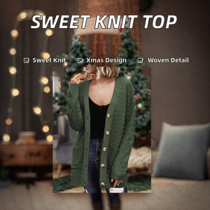 Women Cable Knit <b>Cardigan</b> Open Front Long Sleeve Chunky Knit Sweater with Pockets for Autumn Winter - Product Image 2