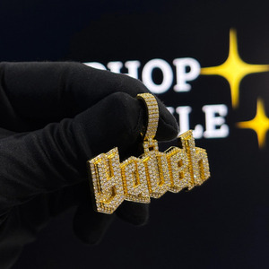 Pendentif personnalisé en moissanite avec nom, en argent sterling 925 plaqué or 14 carats, collier pendentif hip-hop, breloque lettre, pendentif alphabet - Product Image 2