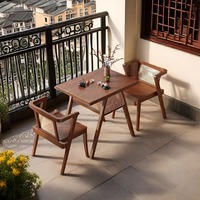 Ensemble de table à manger en bois massif pour 2 personnes, 2 chaises en rotin, écologique, assemblé, style moderne, design compact pour les petits espaces