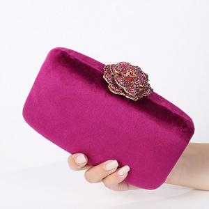 Bolso de mano de terciopelo de lujo al por mayor, cartera de noche floral con diamantes de imitación y cadena desmontable, elegante bolso multiestilo - Product Image 6