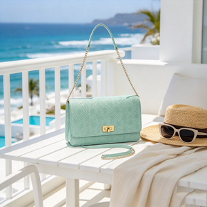 Women Mint Green Embossed Faux Leather Flap Shoulder Bag <b>Gold</b> Turn Lock Chain Crossbody <b>Handbag</b> For Party Dating - Product Image 3