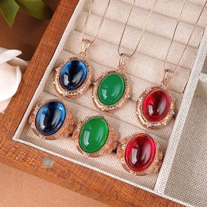 High Quality Eco-friendly Copper 13*18mm Blood Red Zircon Matte Surface Vintage Bridal Rose Gold Plated Jewelry <b>Set</b> for Women - Product Image 1