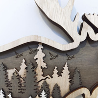 Pendentif ours brun et cerf de paysage miniature de maison créative en bois de Noël