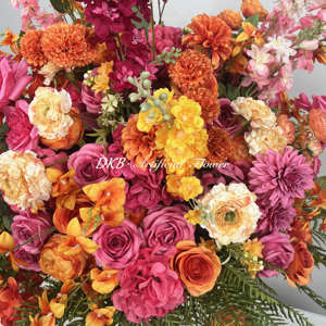 Boule de fleurs <span class=keywords><strong>orange</strong></span> de 80 cm, vente chaude, décoration de mariage, fleurs artificielles en soie <span class=keywords><strong>orange</strong></span> et rose vif, centre de table pour décoration de table - Product Image 5