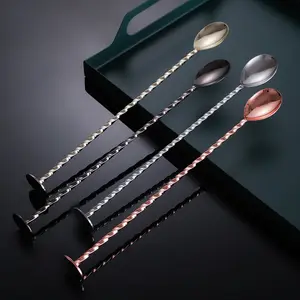 OUYADA Factory Direct Customable Logo Metal Silver Stainless Steel Bar Tools Mixing Barware Drink Cocktail Bar Spoon