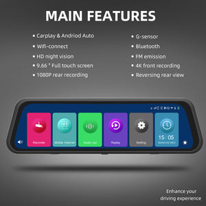 Hot vente en gros et nouvelle caméra de tableau de bord avec écran tactile complet de 9.66 pouces et vision nocturne HD - Product Image 4