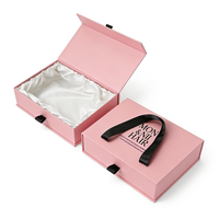 Boîte d'emballage personnalisée pour perruques, style tiroir - Boîte cadeau rigide rose avec poignée en satin et ruban pour extensions de cheveux