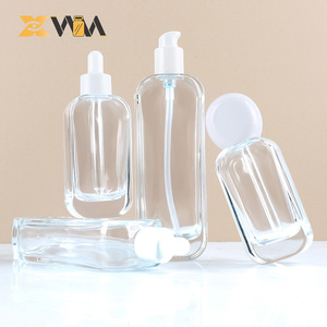 50ml 100ml 120ml bouchon blanc bouteille en verre vide transparente avec compte-gouttes de pulvérisation personnalisé pour les soins de la peau cosmétiques <span class=keywords><strong>huile</strong></span> de sérum de beauté - Product Image 4