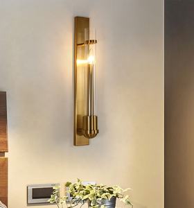 现代简约轻铁铝玻璃卧室床过道走廊E14灯泡金色壁灯 - Product Image 2