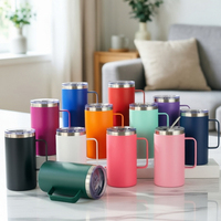 Mug isotherme classique Htpmart en acier inoxydable de 24 oz avec poignée et couvercle, finition mate, gravure UV/laser, affichage de la température