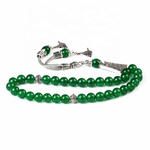 Gioielli <span class=keywords><strong>in</strong></span> <span class=keywords><strong>argento</strong></span> pietra di giada verde 8MM Tasbeeh Masbaha musulmano Tespih <span class=keywords><strong>rosario</strong></span> perline di preghiera islamica 33 <span class=keywords><strong>collana</strong></span> - Product Image 4