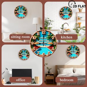 Horloge murale ronde en bois 25x25 cm, silencieuse, sans tic-tac, décoration intérieure, installation facile, design Pool Time - Product Image 3