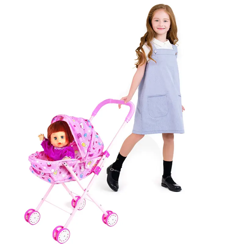 Best girl gift toys 14 inch girl doll toy carrying iron stroller baby doll with sound