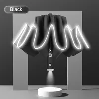 High Quality Wholesale Custom 3 Fold Automatic Flashlight Umbrella mit LED Light Handle mit Reflective Stripe