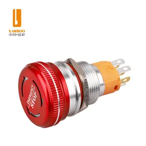 LANBOO 16/19/22mm IP65 red mushroom head self-locking 1NO1NC with red/green LED light metal emergency stop button switch