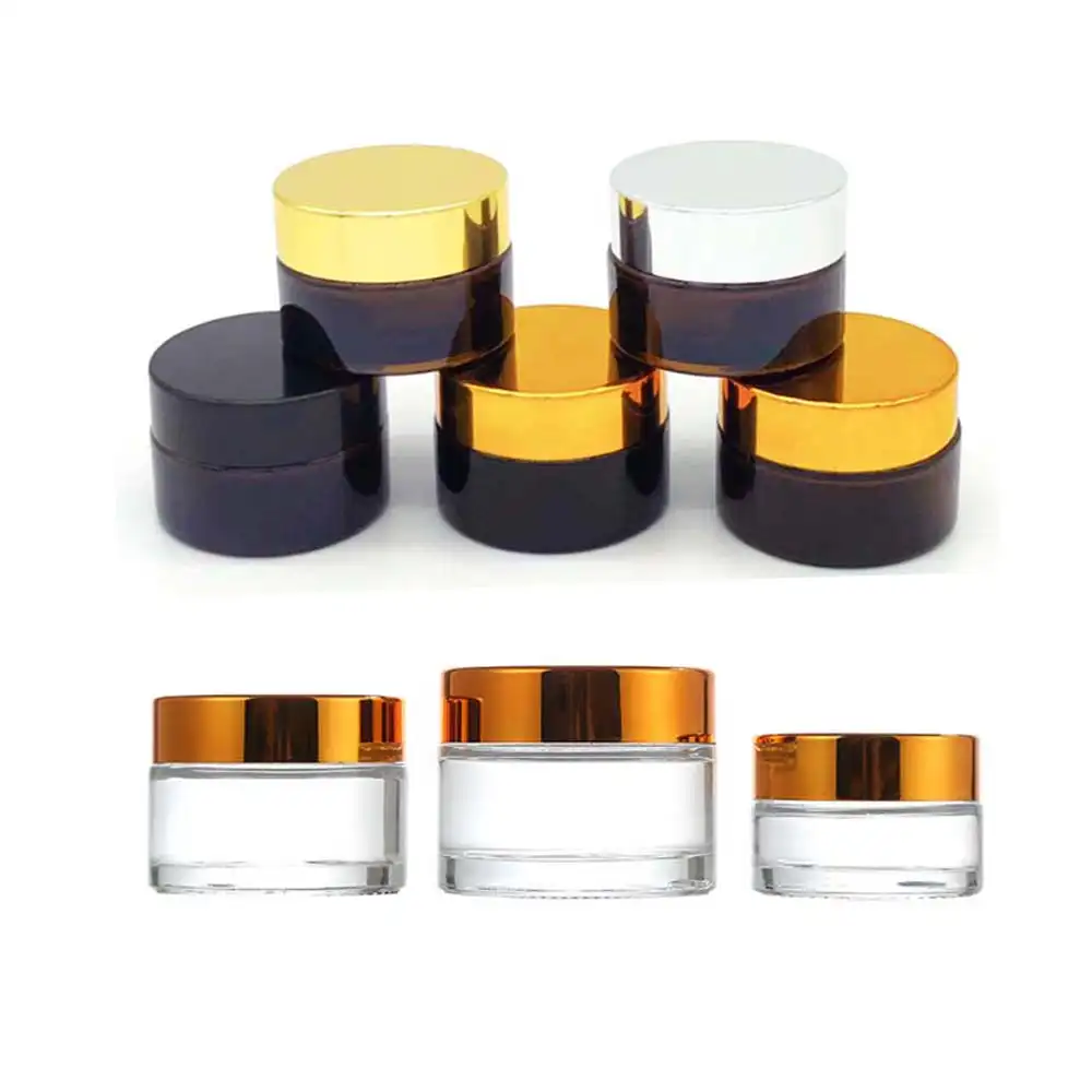 Luxus leere kosmetische gefrostete Creme Glas 5g 10g 20g 50ml Hautpflege Gläser mit Gold deckel Bernstein Kuppel Glas