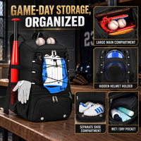 Sac à dos personnalisé OEM pour équipement de baseball avec support pour casque, sangles pour batte et compartiment à chaussures pour équipes et détaillants sportifs