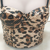 Haut court bustier imprimé léopard en tissu polyester extensible, taille et couleur personnalisables, pour fêtes et usage quotidien