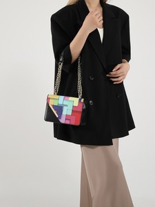 Fashion Contrast Color <b>Medium</b> Fresh Foreign Style Chain Women's Crossbody Shoulder Bag PU Material <b>Handbag</b> Tanjing - Product Image 2