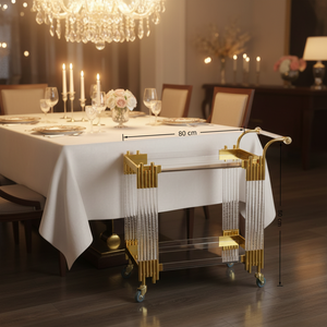 Chariot de service à 2 niveaux en métal doré à 4 roues pour aliments et bonbons, idéal pour salon et hôtel – Vente chaude, haute qualité, livraison rapide - Product Image 3