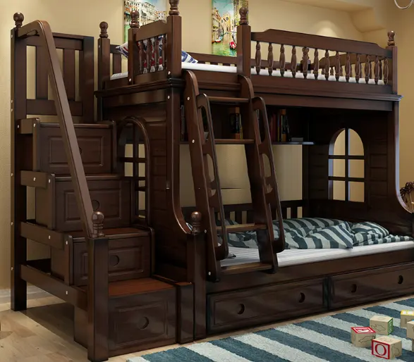 เตียงสองชั้นสำหรับเด็กผู้หญิงสำหรับวัยรุ่นที่เก็บของทำจากไม้สำหรับห้องนอนบ้าน