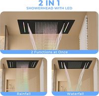 Système de douche double NPYSVSSS à montage au plafond, tête rectangulaire LED 12x24 pouces, tête murale 6 pouces, robinet de douche à 4 fonctions