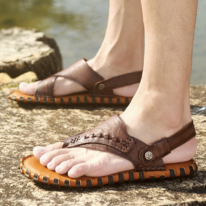 <span class=keywords><strong>Sandales</strong></span> pour hommes en cuir, couche supérieure en cuir de vache, printemps et été, respirantes, décontractées, confortables, semelle souple, baskets pour hommes - Product Image 3