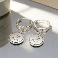 Boucles d'oreilles pendantes en argent style coréen, motif visage souriant, en argent S925, pour femme, avec traitement oxydé