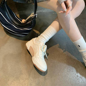 Leather Thick-soled High-<b>heeled</b> <b>White</b> Women's Round-toe Sports 2026 New Autumn Versatile Casual Sneakers - Product Image 1