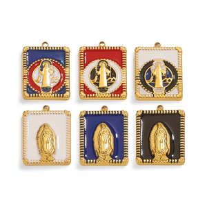 Amuletos de la Virgen María (San Benito y Nuestra Señora de Guadalupe) |   Colgantes de la Virgen María en Acero Inoxidable con Baño de Oro PVD de 18K y Esmalte - Product Image 1
