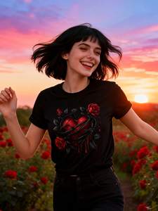 ฮาร์ทโรสเสื้อยืดพิมพ์ลายวินเทจผู้หญิงแขนสั้นคอกลมลำลองฤดูใบไม้ผลิฤดูร้อนแฟชั่นของขวัญ - Product Image 3