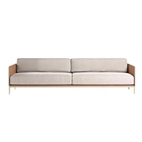 Canapé en tissu moderne de luxe avec table d'appoint en marbre intégrée, revêtement beige, structure en métal, style italien pour salon