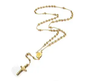 SOQ Sautoir Necklace Wholesale faint gold 18k Guadalupe druzy stone titanium cross pendant necklace
