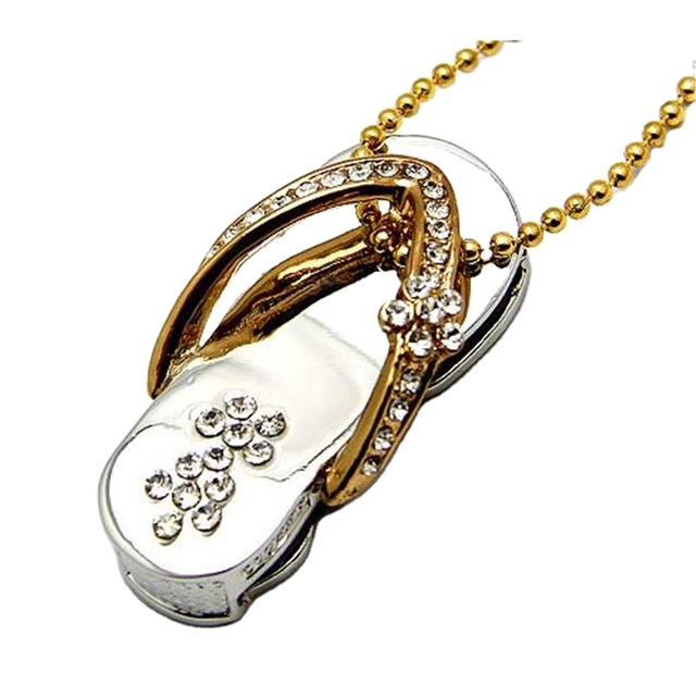 Fashion Crystal Jewelry 4GB 8GB 16GB 32GB 64GB Shoes Model 2.0 Usb Flash Drive Memory Pen Drive Gold /Silver Chain Necklace