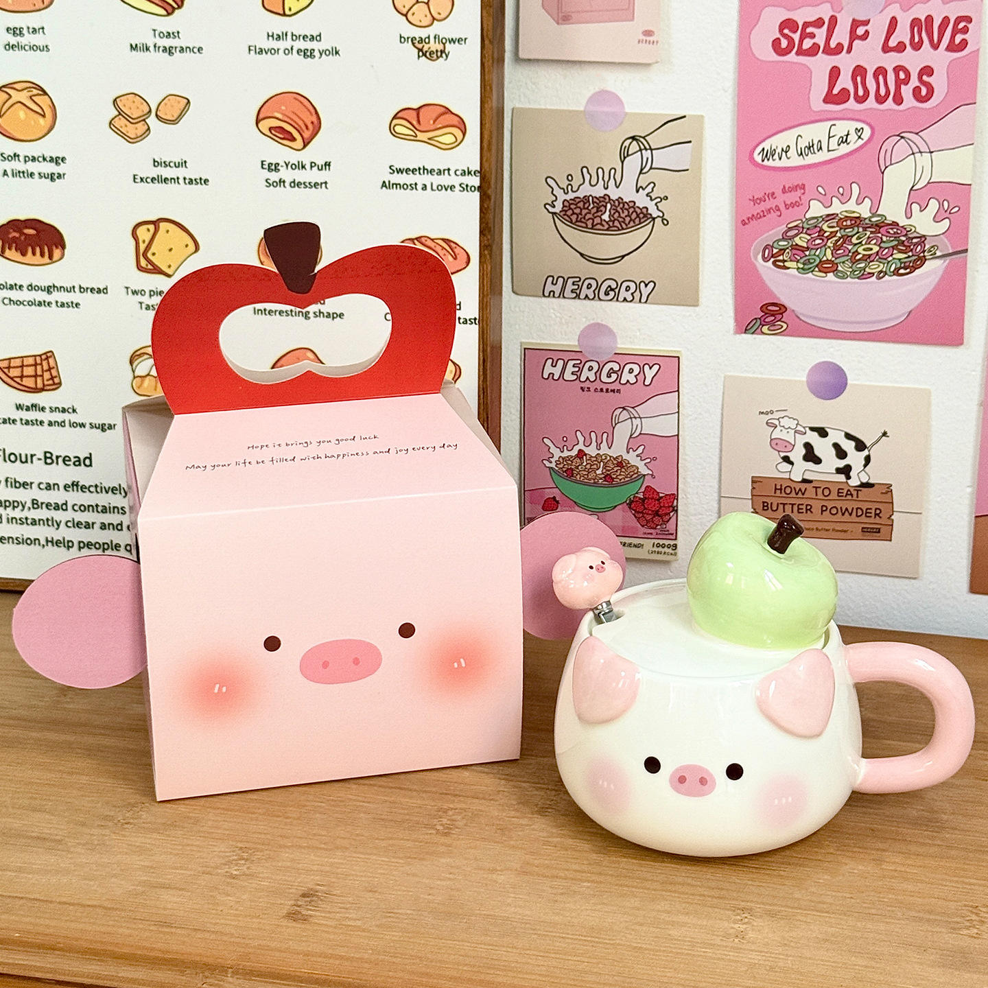 [Coffret cadeau cassette] Tasse de petit-déjeuner cochon - Vert