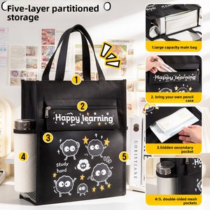 <span class=keywords><strong>Petit</strong></span> sac de tutorat et de devoirs à main motif chat noir de dessin animé pour garçons et filles de l'école primaire, idéal pour l'usage après l'école - Product Image 3
