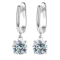 Boucles d'oreilles De D Color Pass Diamond Tester VVS 2ct S925 Round Brilliant Cut Moissanite Plain Loop Dangle Ear Stud Earrings